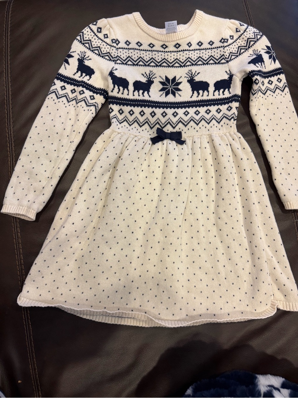 Gymboree Cream Sweater Dress with Navy Reindeer Motif